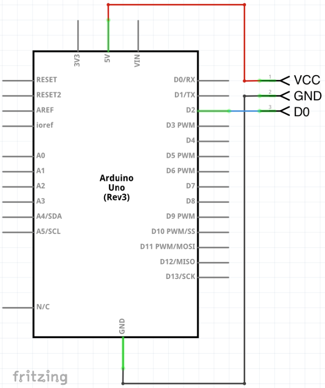 Schéma zapojení Arduino Reed senzoru magnetického pole