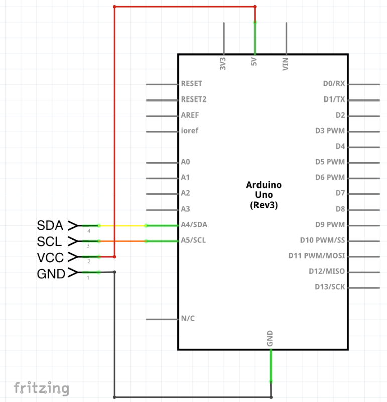 Schéma zapojení OLED I2C Displeje 128x32